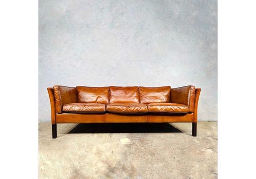 A Vintage Danish 70 S Mid Century Tan Three Seater Leather Sofa