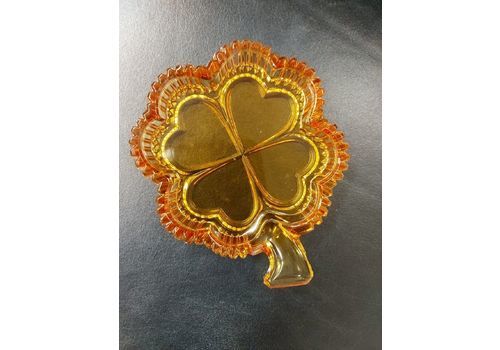 Lovely Amber Glass 4 Leaf Clover Trinket  Jewellery Dish