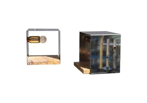 Minimal Square Steel Italian Table Lamp Brass Marble Silver Gold, 1970s