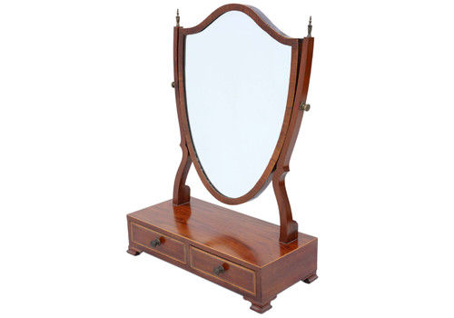 Antique Quality 19th Century Mahogany Shield Dressing Table Swing Mirror
