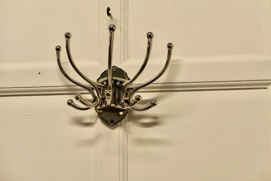 Art Deco Style French Chrome Coat Rack, Hat And Coat Hooks Vinterior