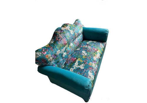 Victorian Two Seater Sofa On Castors, Recently Reupholstered In Liberty Style Fabric, A Beautiful And Unusual Piece.