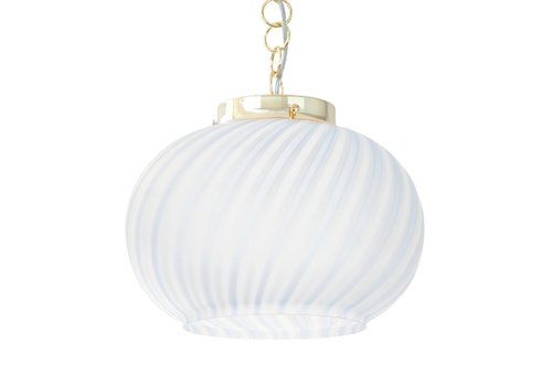 Suspension Lamp In Frosted Glass With White And Turquoise Lines, Italy