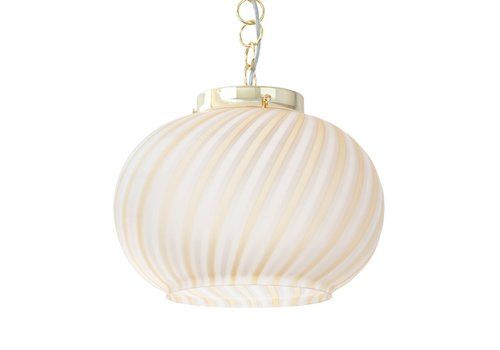 Suspension Lamp In Frosted Glass With White And Amber Stripes, Italy