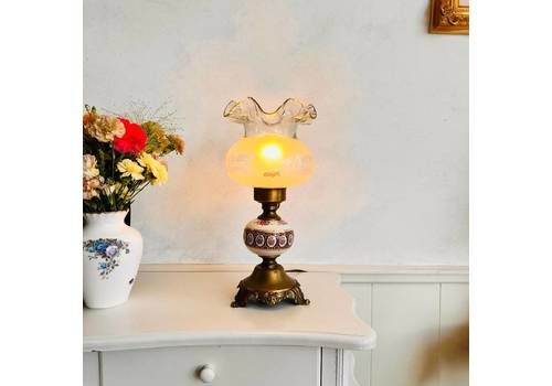 Vintage Porcelain Lamp, Fenton Style Lamp, Big Lampshade, Home Decor, Bedside Boudoir Lamp, Home Lighting, Interior Design