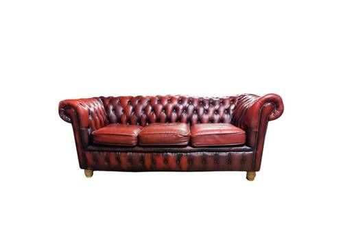 Classic Leather Chesterfield Sofa In Ox Blood Red