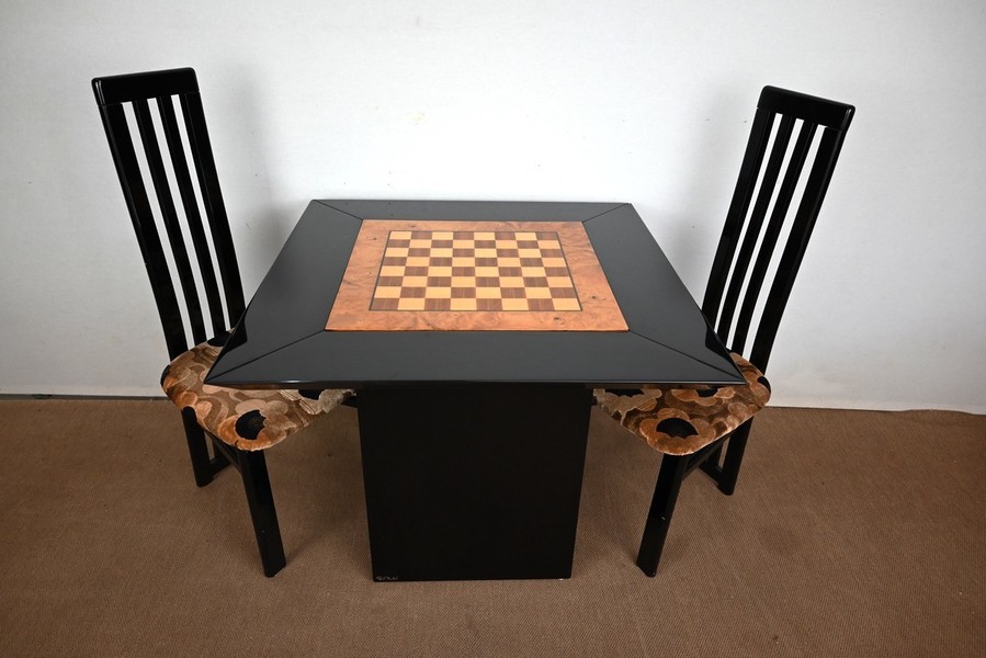 Set Of Games Table, Chessboard And Pair Of Paul Michel Chairs – 1970 photo furniture