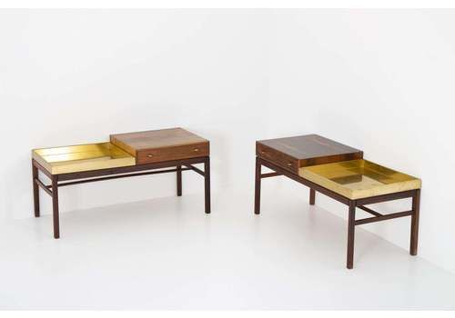 Scandinavian Flower Tables Model "Casino" In Rosewood And Brass