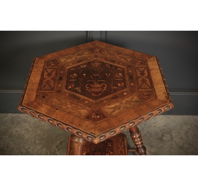 Walnut Marquetry Inlaid Hexagonal Occasional Table photo furniture