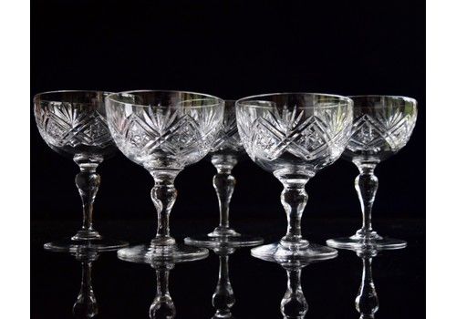 5 Thomas Webb Champagne Glasses C1930