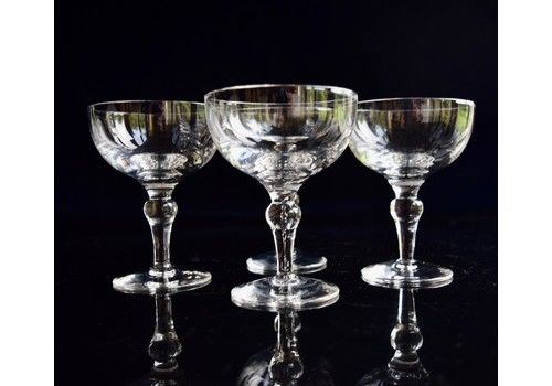 4 Champagne Glasses Clear Bowl C 1930