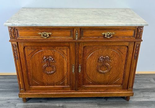 French Antique Marble Topped Chest Of Drawers Sideboard