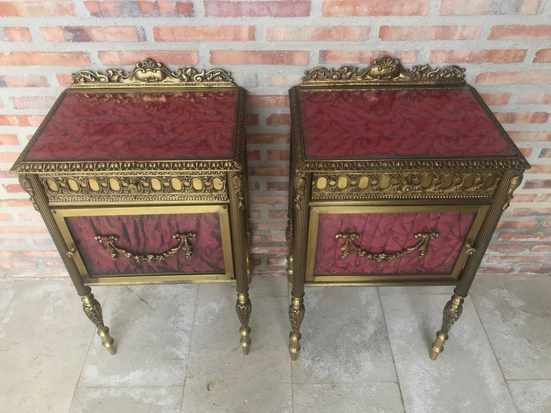 Antique Louis XVI Bronze & Glass Nightstands, Set Of 2 Bedside Tables photo furniture