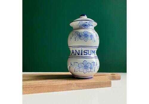 Vintage John Buck Portugal Anisum Jar | Large Blue & White Aniseed Spice Pot W/Lid | Vintage Kitchenware