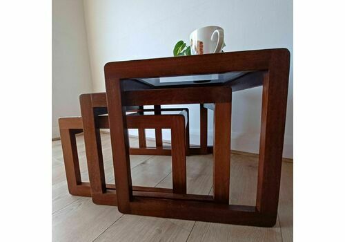 Retro Nest Of Tables With Smoked Glass 1970s Mid Century Vintage