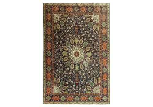 Large Semi Antique Rug Oriental Carpet Handwoven Blue Wool Living Room Rug