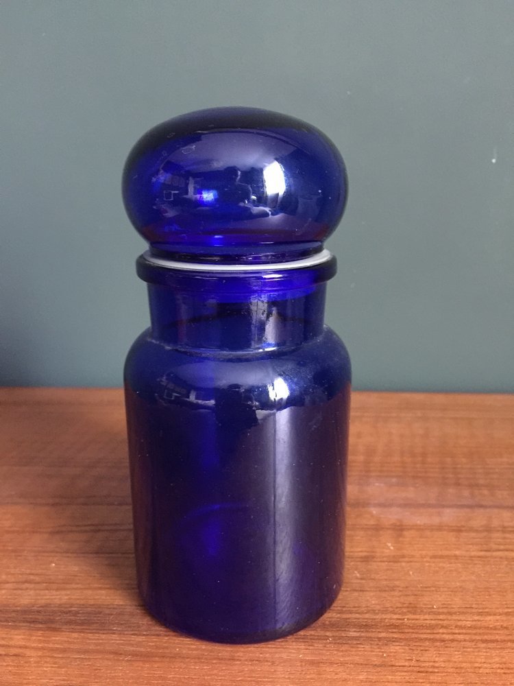 Retro Vintage Cobalt Blue Belgian Glass Apothecary Jar Storage