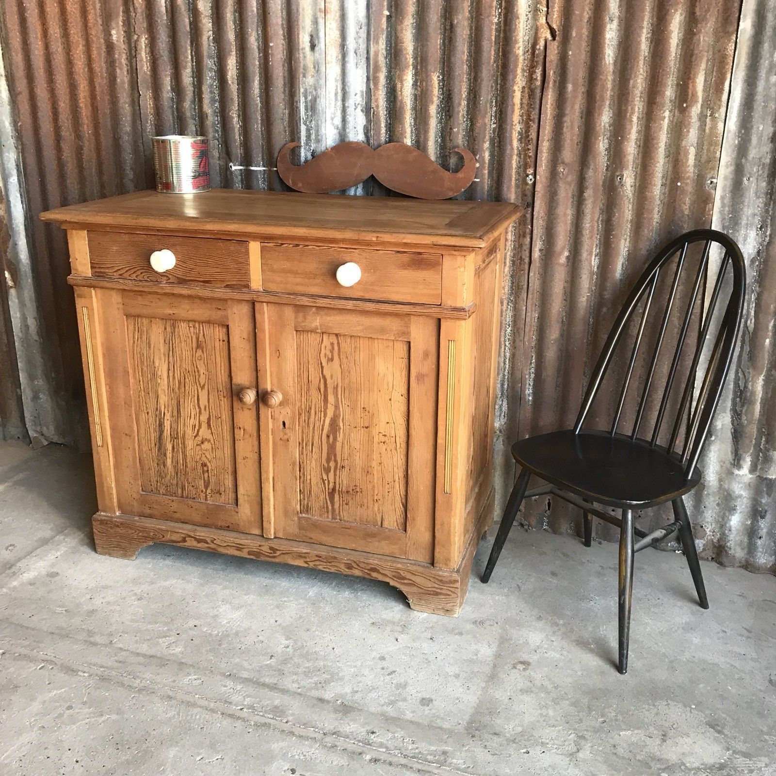 Vintage French Pitch Pine Large Kitchen Cupboard Sideboard Cabinet