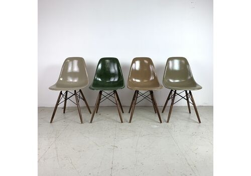Eames Herman Miller Dsw Side Chairs In Ligh Greige, Dark Olive, Tan And Umber