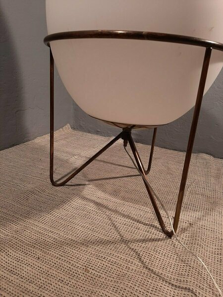 Stilnovo Style Table Lamp With Iron Structure And Egg Shaped Opal Glass Shade, 1990s photo furniture