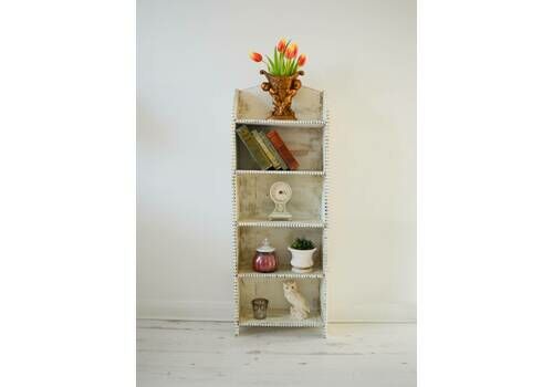 French Antique Mahogany Open Bookcase, Hand Painted In Antique White, Small Freestanding Display Unit With 5 Shelves 112x40 Cm