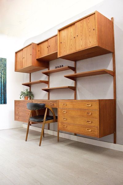 Mid Century Retro Danish Teak Ps Wall System Unit Shelving Desk Mid Century Retro Danish Teak Ps Wall