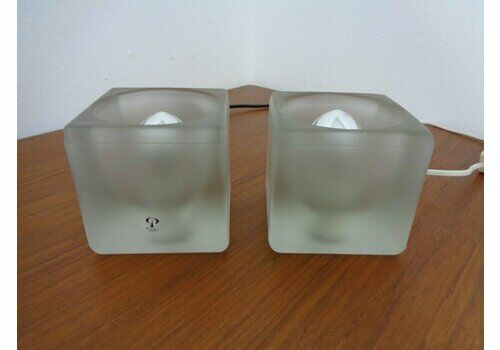 Glass Cube Table Lamps From Peill & Putzler, 1970s, Set Of 2