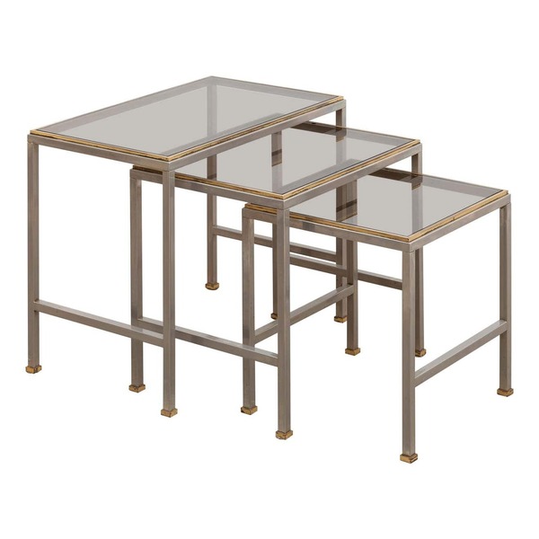 Mid Century Modern Brass And Chrome Nesting Tables, Side Tables Vinterior