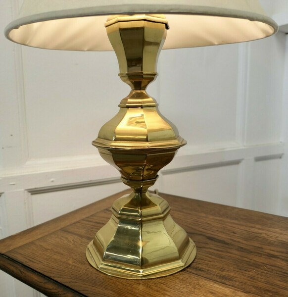 Large Bulbous Octagonal Brass Table Lamp photo for sale