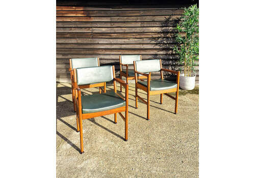 Mid Century Teak & Vinyl Dining Chairs (Set Of 4)