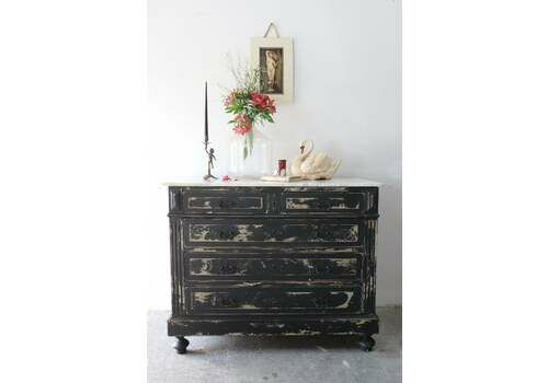 Original French Marble Topped Cupboard Or Dresser In Black