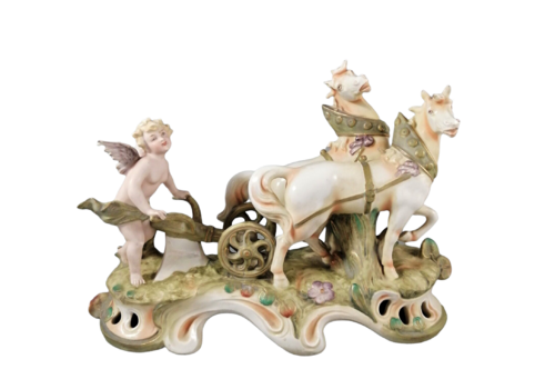 Porcelain Sculpture / Figurine Depicting A An Angel Working On The Field