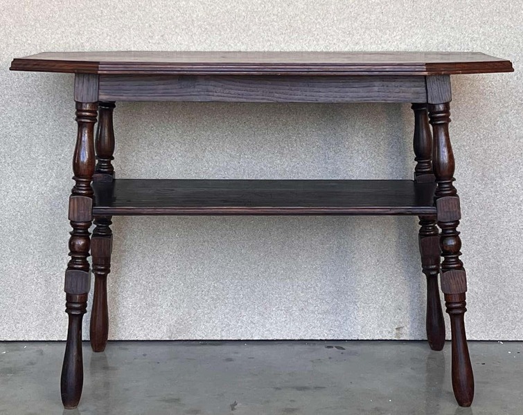 Country French Two Tier Walnut Console Side Table photo for sale