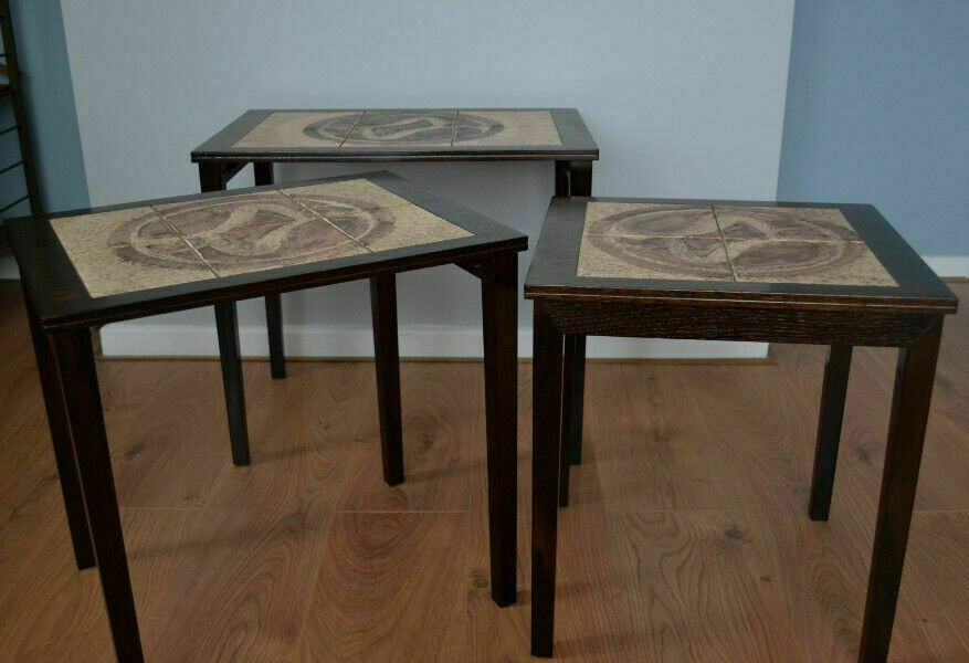 Mid Century Nest Of Tables With Tiled Tops photo for sale
