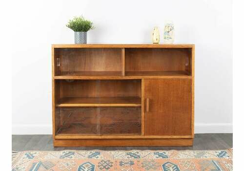 Vintage Oak And Glass Display Cabinet / Bookcase Retro Mid Century