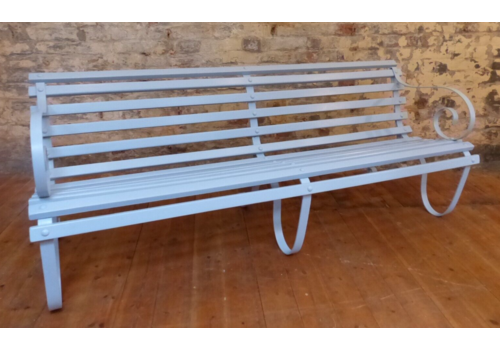 Early 20th Century Wrought Iron & Timber Park Bench Refurbished Top Con