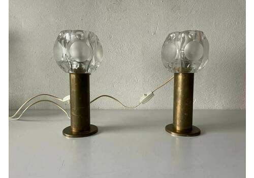 Gorgeous Heavy Glass And Antique Brass Body Pair Of Large Table Lamps By Peill Und Putzler, 1960s, Germany