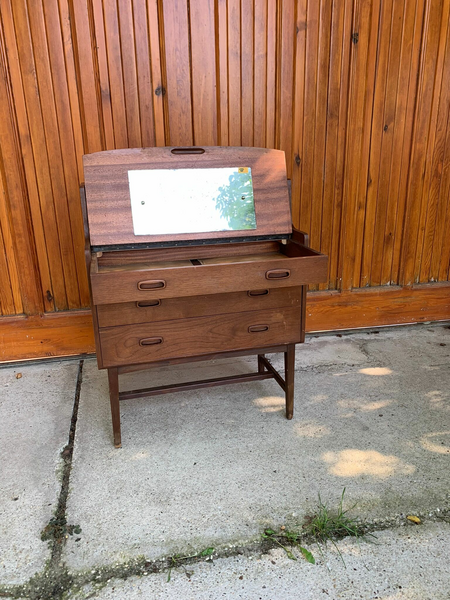 Mid Century Curvy Dressing Table In Teak With Pull Out Mirror photo Furniture