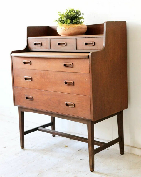 Mid Century Curvy Dressing Table In Teak With Pull Out Mirror photo vinterior